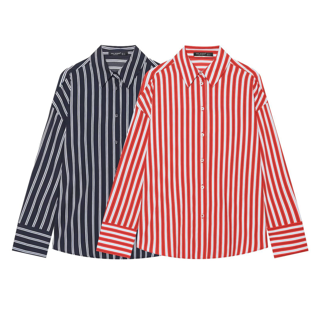 Women's oversized shirt blouse with drop sleeves, Kent collar and continuous button placket Mune Fashion