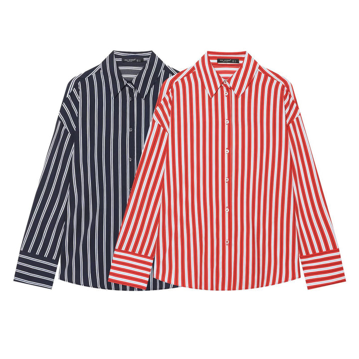 Women's oversized shirt blouse with drop sleeves, Kent collar and continuous button placket Mune Fashion