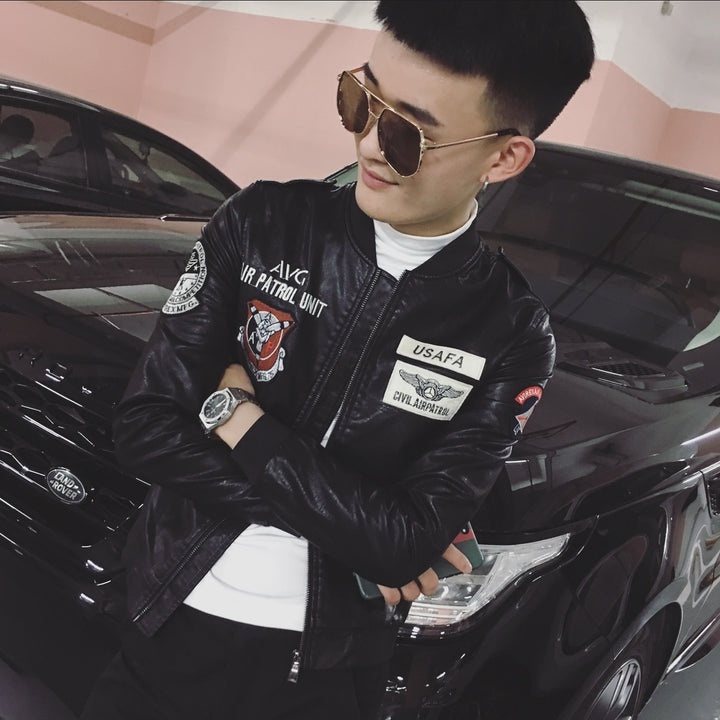 Men's Fashion Faux Leather Jacket with Creative Applications Mune Fashion