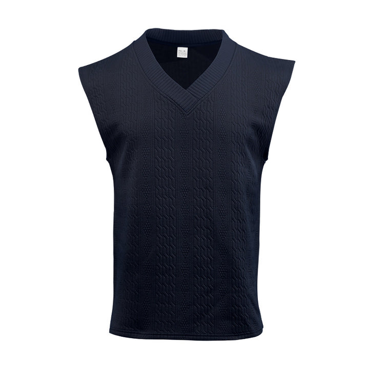 Men's knitted vest with V-neck and cable pattern Mune Fashion