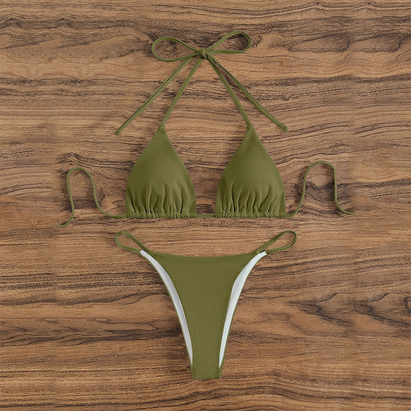 Women Triangle Bikini with fine ribbed texture and playful ties Mune Fashion