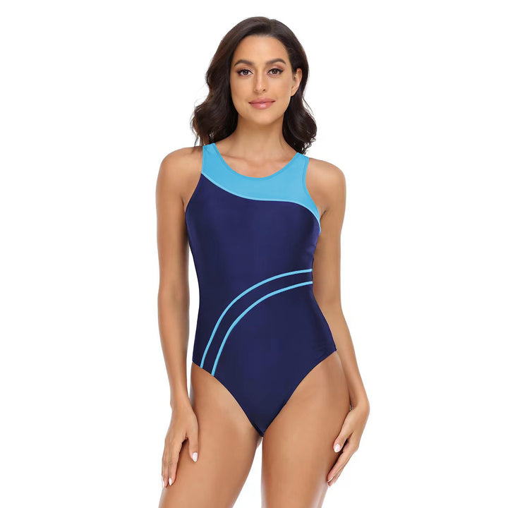 Women's Sporty One-Piece Swimsuit with Fashionable Color Contrast Mune Fashion
