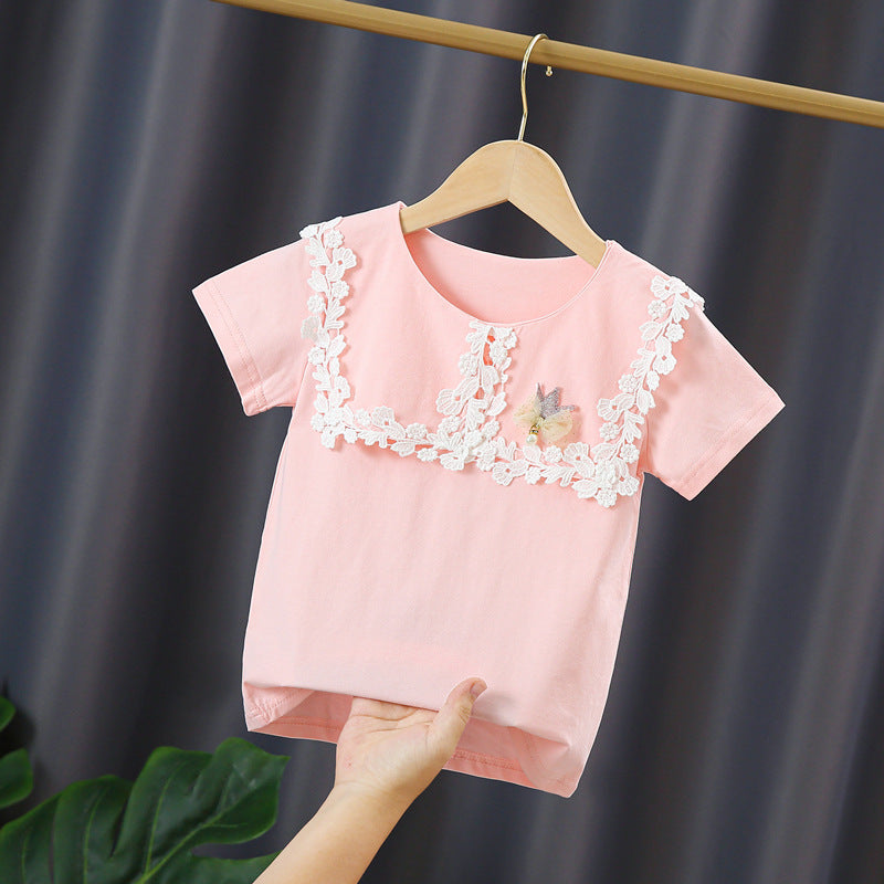 Girl's T-shirt with elegant lace trim Mune Fashion