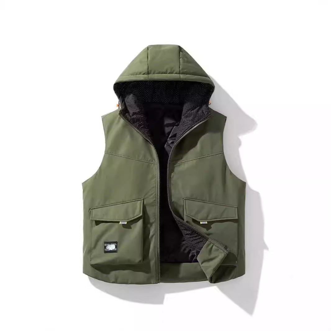 Men's Insulated Hooded Utility Vest with Multifunctional Pockets and Windproof Outer Layer Mune Fashion