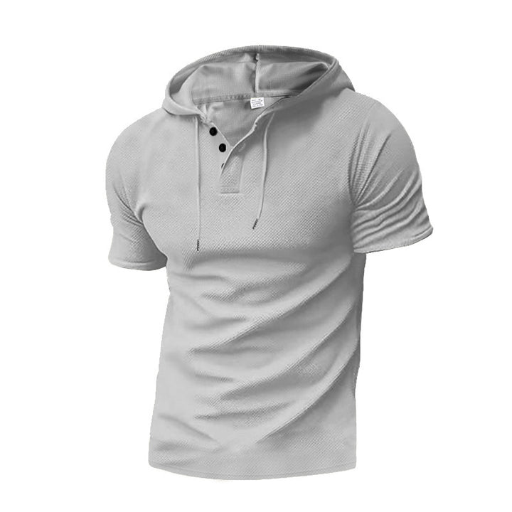 Men's short sleeve hooded polo with three-button placket and fine structured jersey Mune Fashion