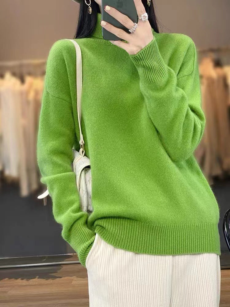 Women's Oversized Fine Knit Sweater with High Roll Neck and Side Slits Mune Fashion