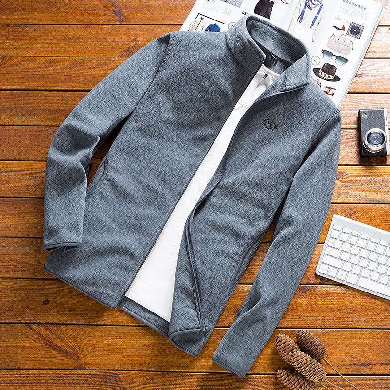 Men's fleece jacket with stand-up collar, wind-resistant microfiber outer layer, and slim-regular fit Mune Fashion