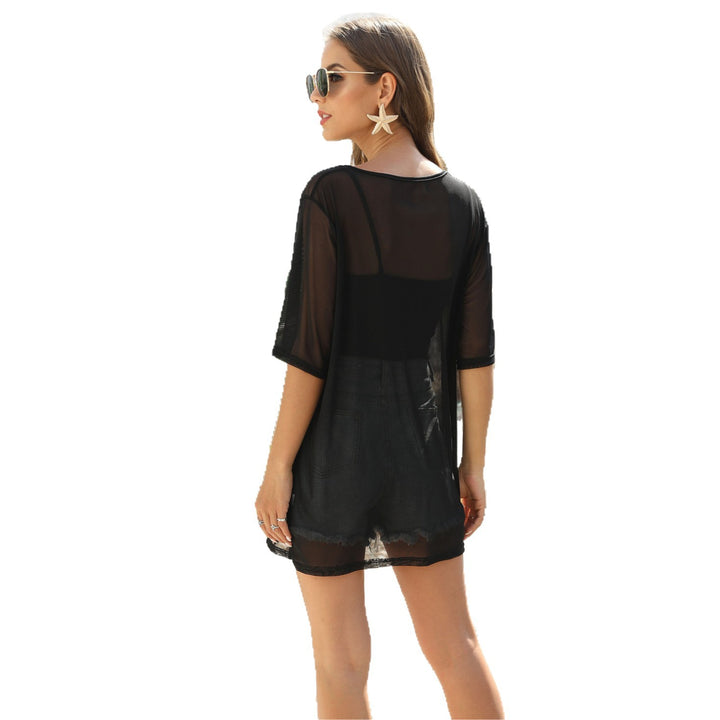 Ladies airy beach blouse with transparent sleeves Mune Fashion