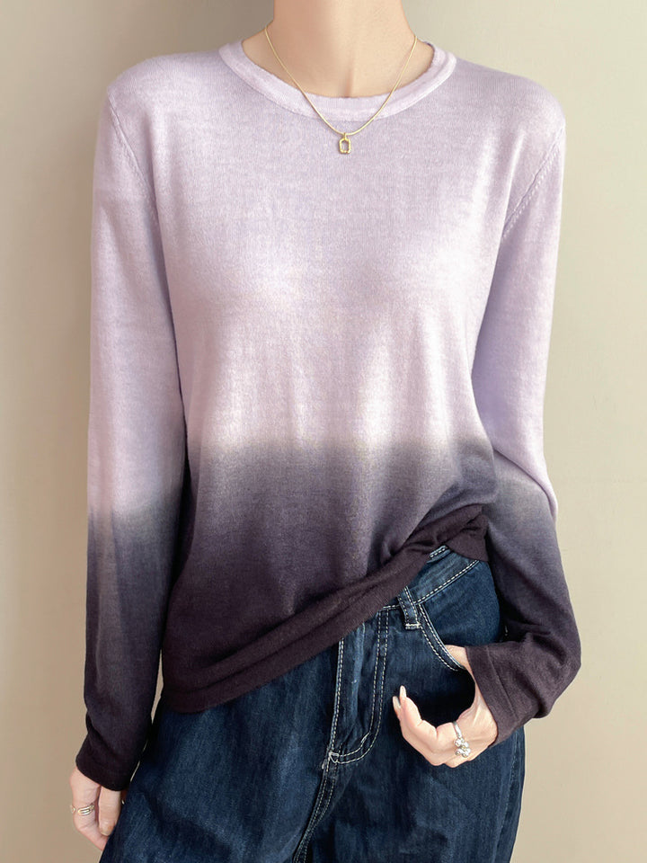 Women Light Gradient Fine Knit Sweater with Round Neckline and Loose Fit Mune Fashion