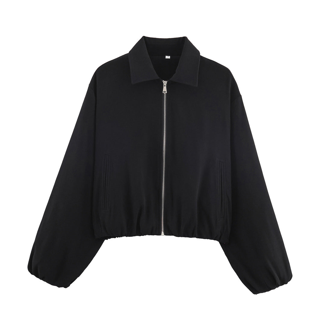 Women's short jacket in Harrington style with polka dot pattern, balloon sleeves, and elastic hem Mune Fashion