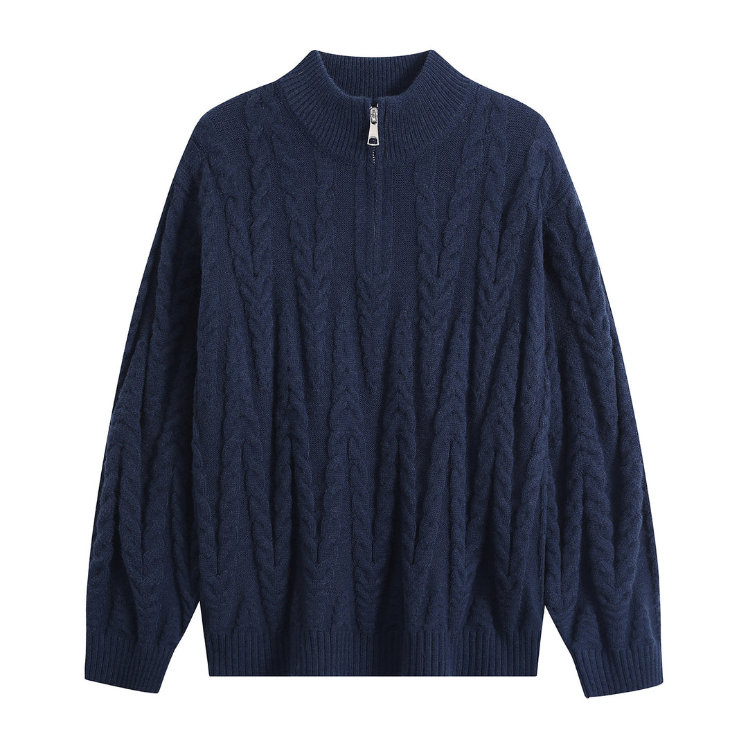Men's chunky knit half-zip sweater in oversized cable knit pattern with high ribbed collar Mune Fashion