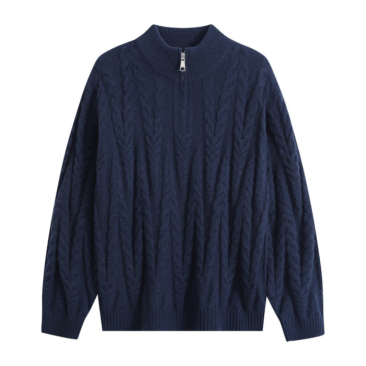 Men's chunky knit half-zip sweater in oversized cable knit pattern with high ribbed collar Mune Fashion