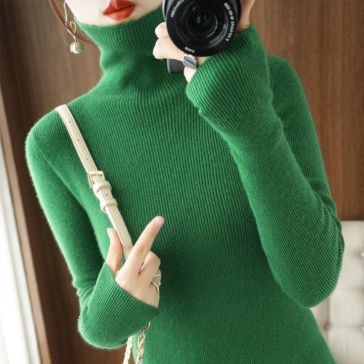 Women's Slim Roll Neck Sweater made of Cashmere Mix with Extra Long Sleeve Cuffs Mune Fashion
