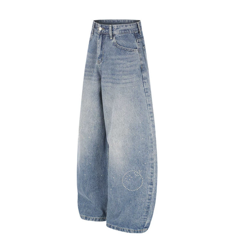 Women's Extra Wide High-Waist Denim Culottes with Palazzo Cut and Star Stud Decoration Mune Fashion