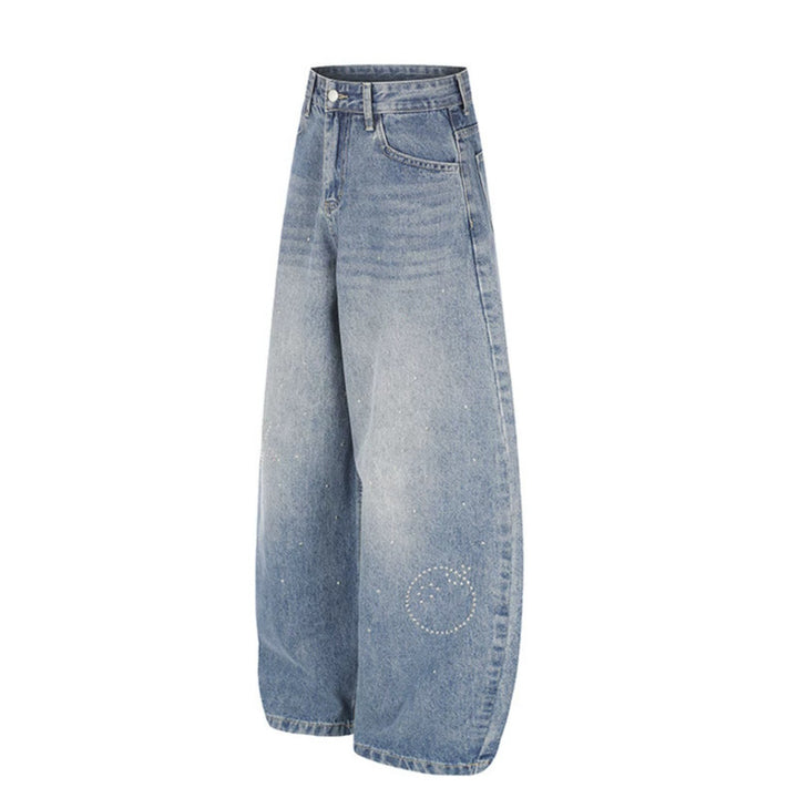 Women's Extra Wide High-Waist Denim Culottes with Palazzo Cut and Star Stud Decoration Mune Fashion