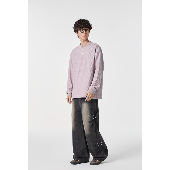 Unisex Ribbed Oversized Henley Sweater with Button Placket Mune Fashion
