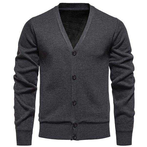 Men's Fine V-Neck Knit Cardigan with Full Button Placket and Ribbed Cuffs Mune Fashion
