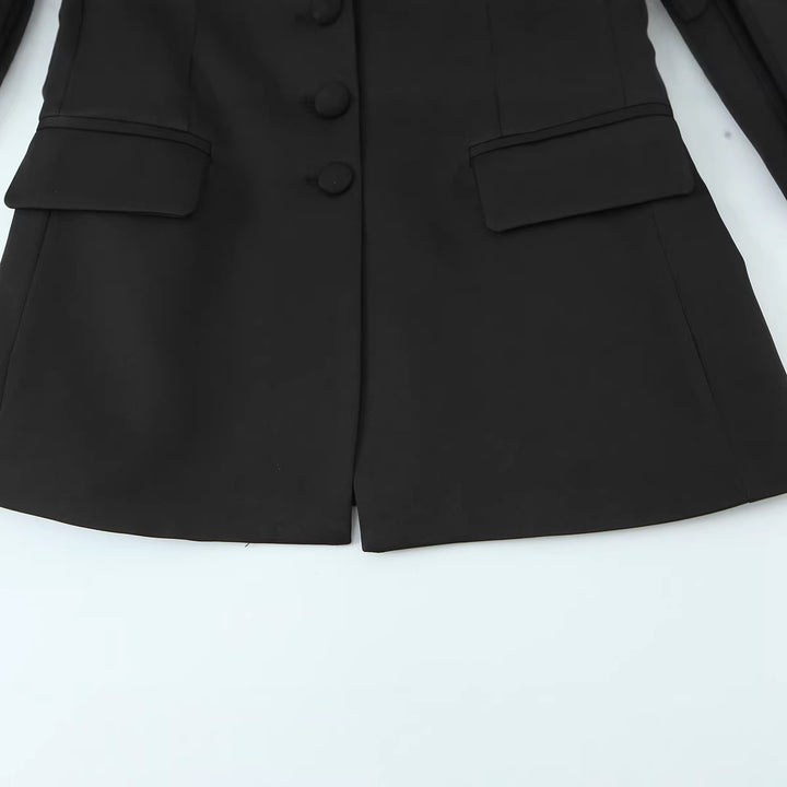 Women Tailored Blazer with Covered Buttons and Flap Pockets Mune Fashion