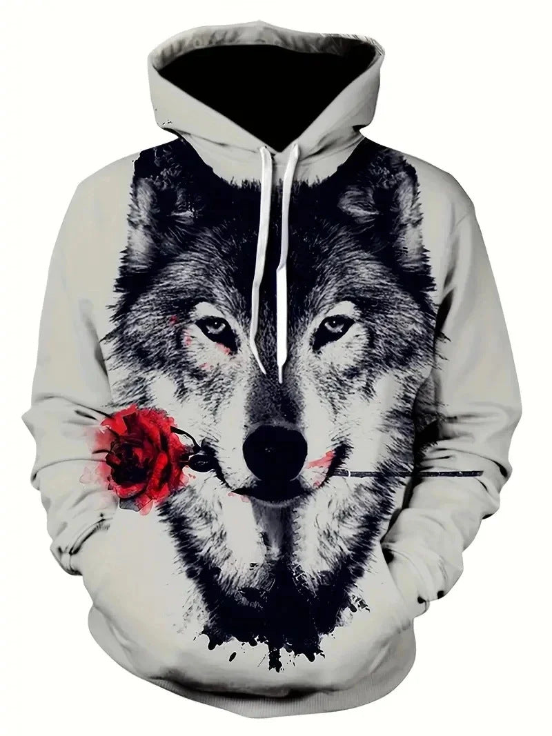 Women's Hoodie with Wolf and Butterfly Motif Mune Fashion