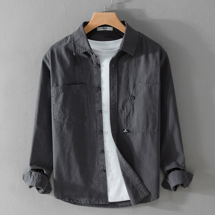 Men's lightweight shirt jacket overshirt made of cotton twill with asymmetrical chest pocket and loose fit Mune Fashion