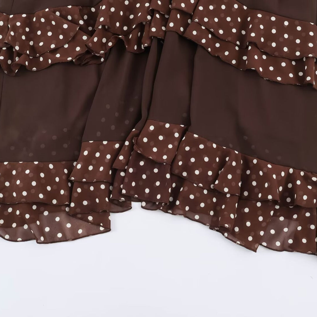 Ladies playful midi tiered dress with ruffle collar, tie belt and flounce layers Mune Fashion