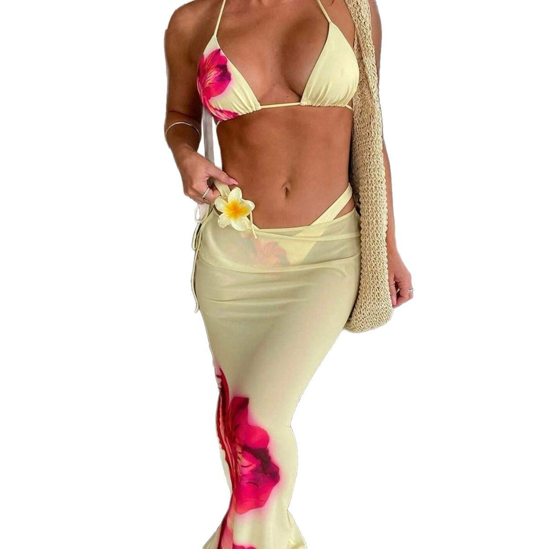 Women's triangle bikini with elegant wrap skirt and animal print Mune Fashion