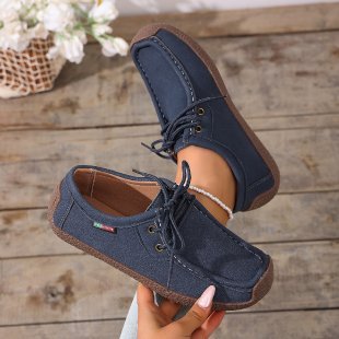 Women's Canvas Moccasin Slipper with Lacing and Padded Comfort Sole Mune Fashion