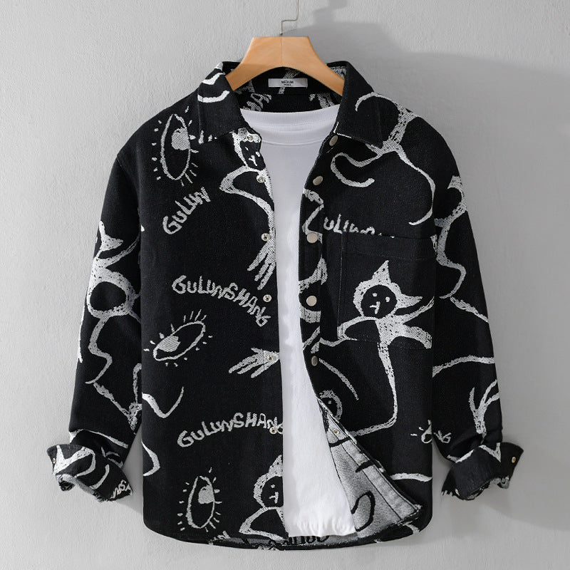 Men's overshirt with graphic doodle print, snap button closure and chest pocket Mune Fashion