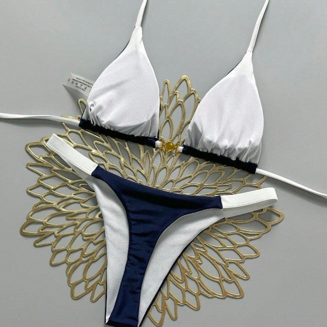 Women's Triangle Bikini with Adjustable Straps and Elegant Gold Accent Mune Fashion