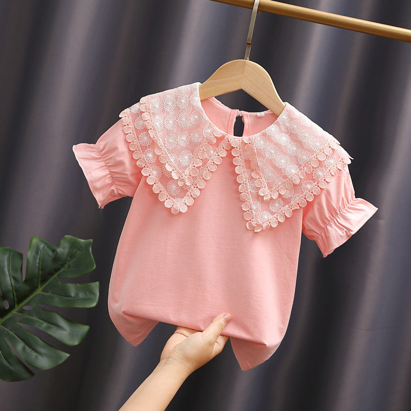 Girl's blouse with romantic lace collar and ruffle details Mune Fashion