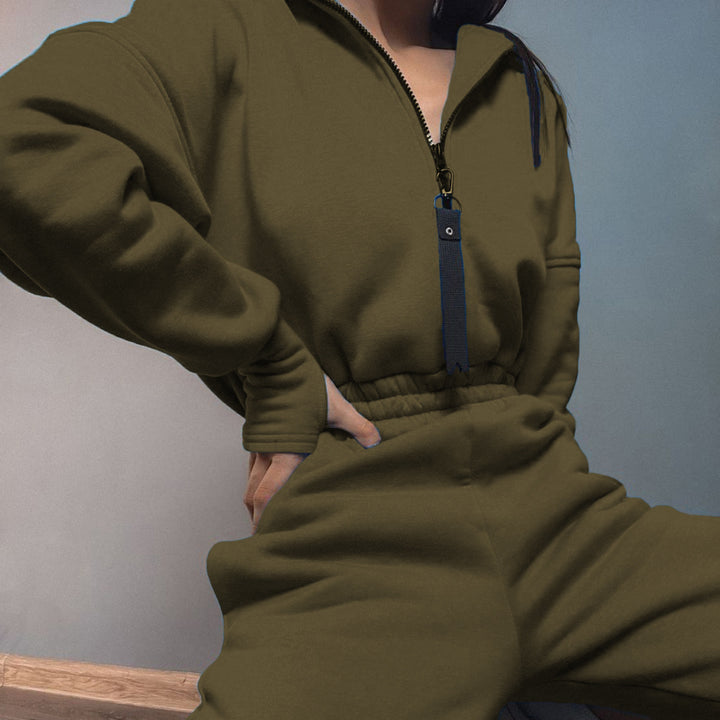 Women's short half-zip loungewear set with elastic waistband and oversized fit Mune Fashion