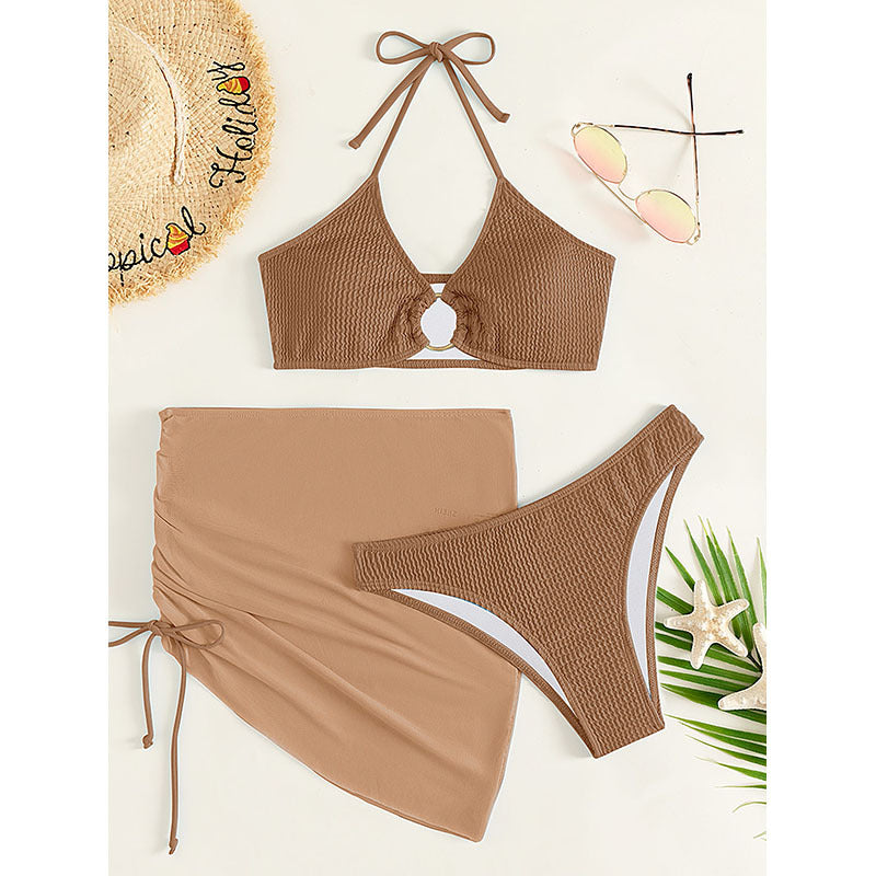 Women's Bikini Set with Elegant Ring Detail and Ruched Skirt Mune Fashion