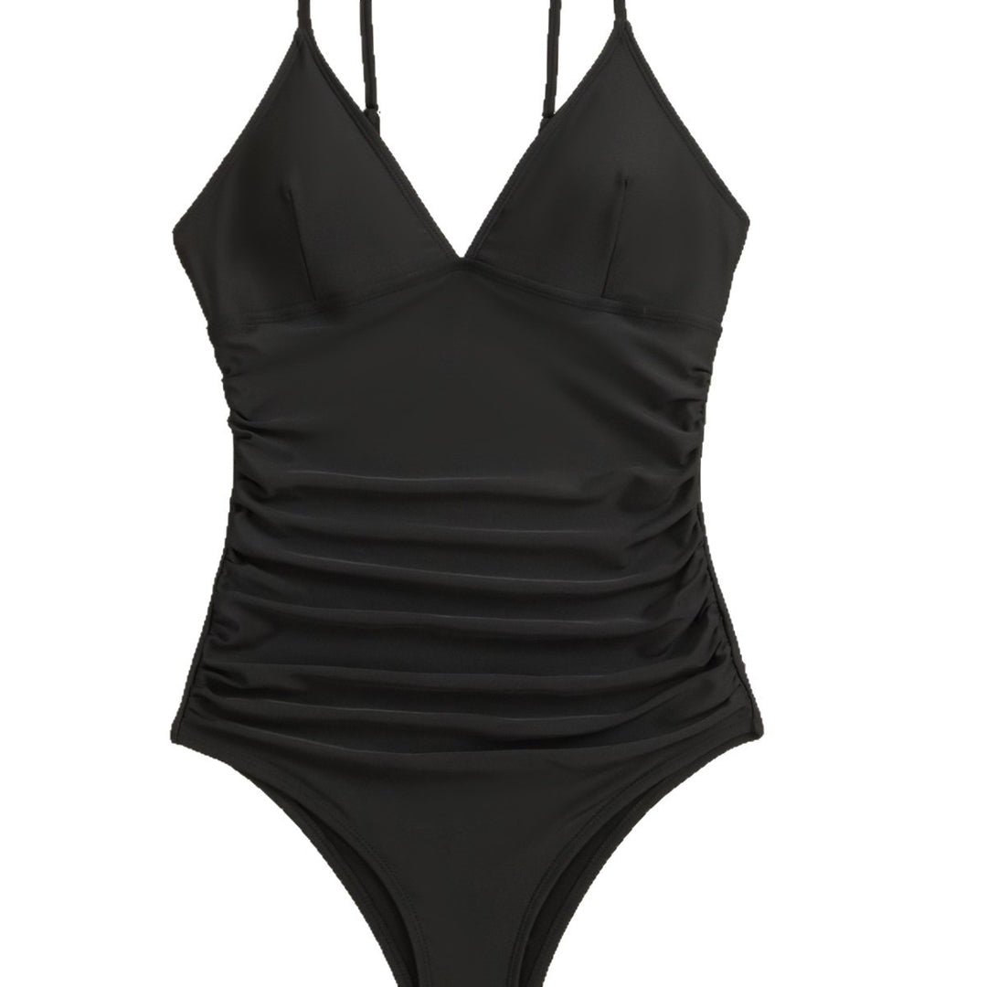 Ladies one-piece swimsuit with alluring V-neck and fine gathering elements Mune Fashion
