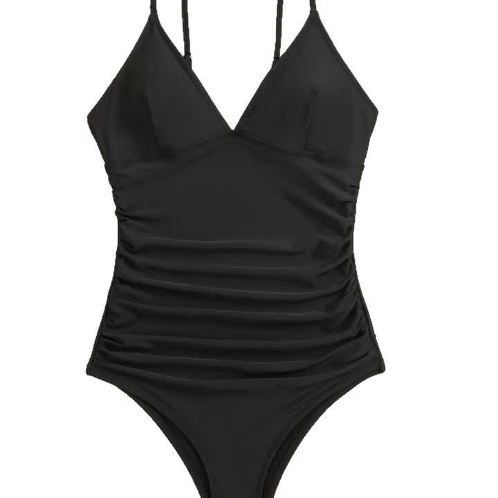 Ladies one-piece swimsuit with alluring V-neck and fine gathering elements Mune Fashion