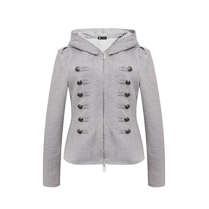 Women's fitted hooded sweat jacket with decorative double row and metal buttons Mune Fashion