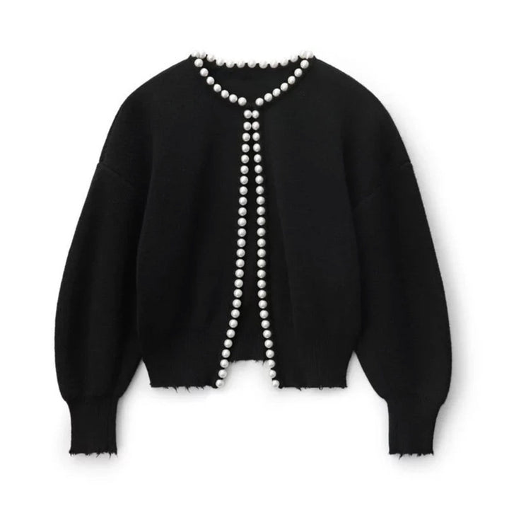 Women Pearl-Embellished Fine Knit Cardigan with Balloon Sleeves Mune Fashion