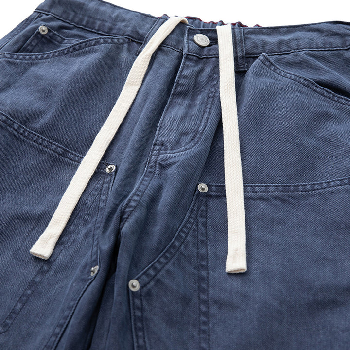 Men's Wide Utility Denim Pants with Drawstring Waistband and Patch Pockets Mune Fashion