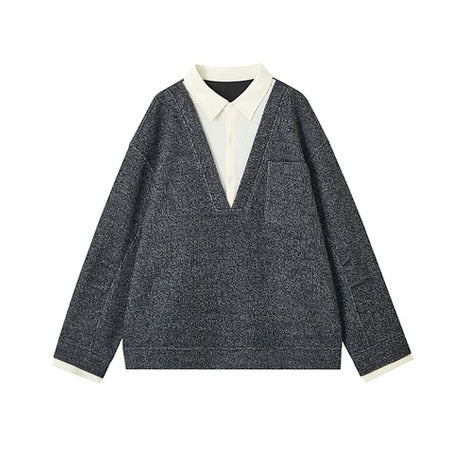 Men's Oversized V-Neck Sweater with Innovative Structural Design Mune Fashion