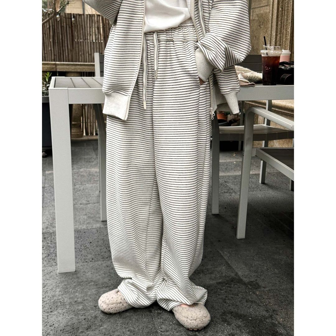 Women's Striped Relaxed-Fit Sweatpants with High Waist and Drawstring