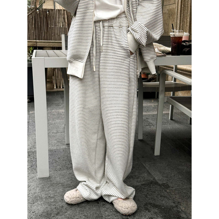 Women's Striped Relaxed-Fit Sweatpants with High Waist and Drawstring