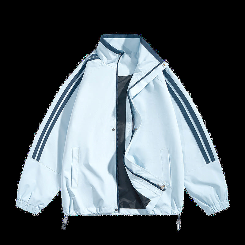Unisex  oversized retro athletic shell jacket with stand collar and dual sleeve stripes Mune Fashion