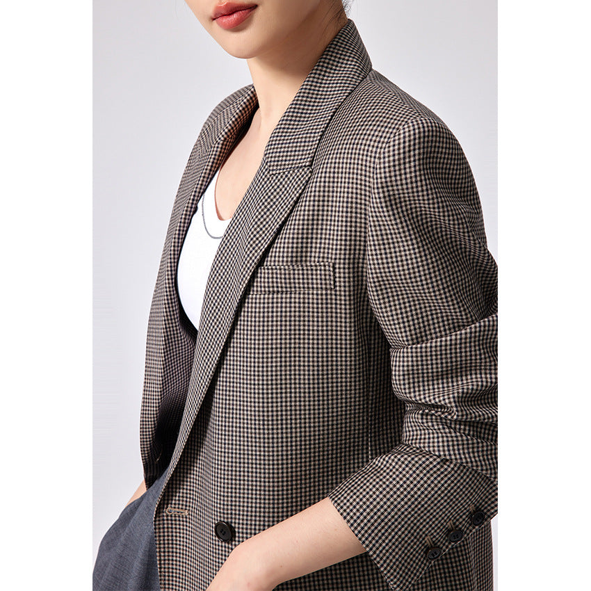 Women's Oversized Houndstooth Blazer with Lapel Collar and Casual Silhouette Mune Fashion