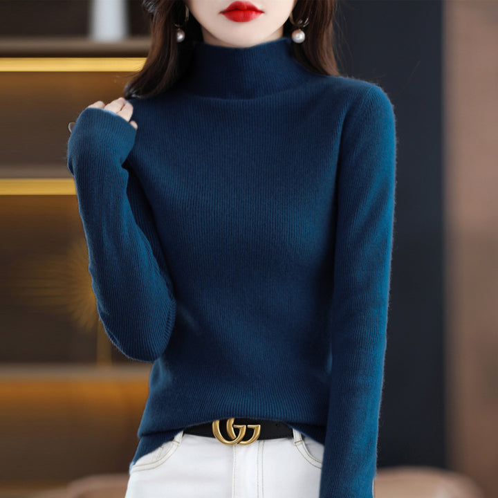 Women's Slim-Fit Mockneck Sweater Made of Cashmere-Like Fine Knit Mune Fashion