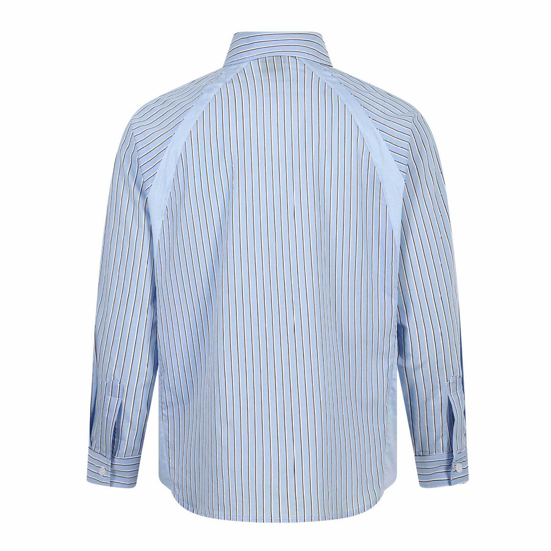 Men's Striped Cotton Shirt with Embroidered Logos and Contrasting Piping Mune Fashion
