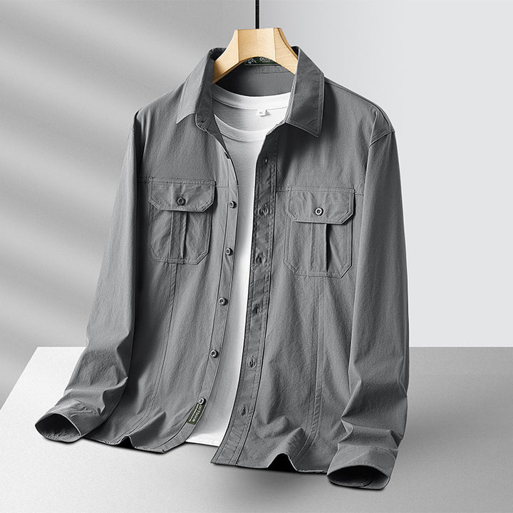 Men's Lightweight Utility Overshirt made of Cotton Blend with Chest Pockets and Relaxed Fit Mune Fashion