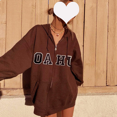 Women's extra-long college hooded zipper in oversized cut with kangaroo pockets Mune Fashion