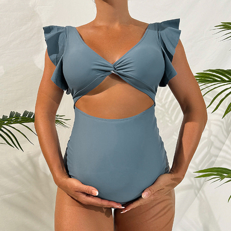 Women's Maternity Swimsuit with Fashionable Ruffle Design Mune Fashion
