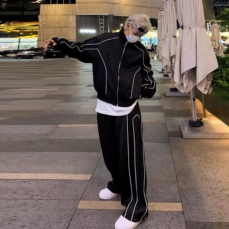 Unisex Oversize Tracksuit Set with Contrast Piping, Zip Jacket and Loose Fit Trousers Mune Fashion