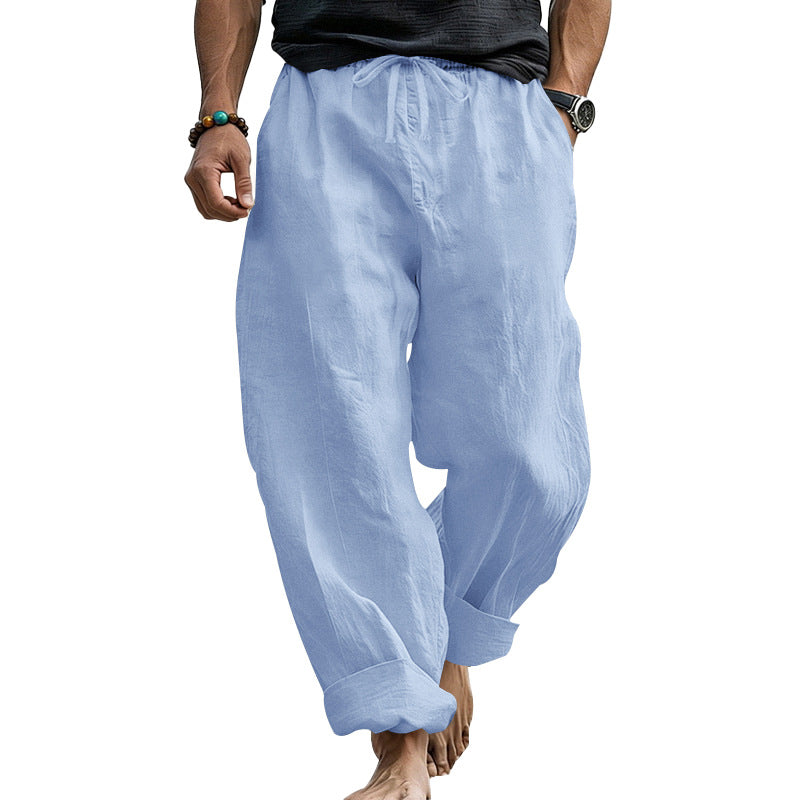 Men's Loose-Fit Linen Lounge Pants with Drawstring, Cuffed Hem and Pockets Mune Fashion