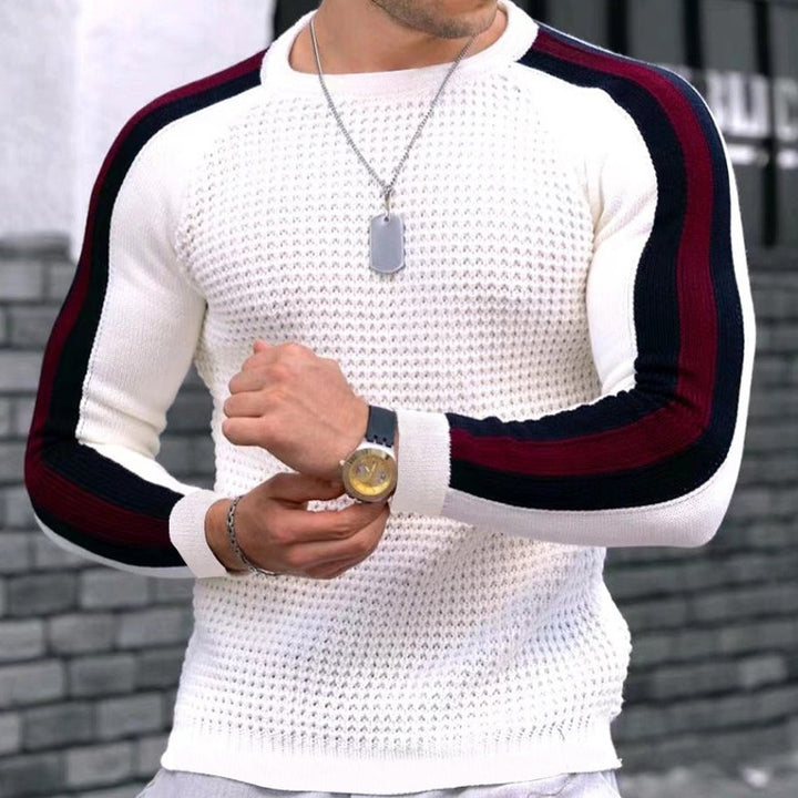 Men's structure knit pullover with raglan sleeves and contrast stripes Mune Fashion
